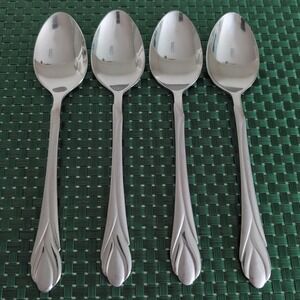 Hampton Silversmiths LILY FROSTED Soup Spoons Oval Lot Set of 4 Stainless Satin
